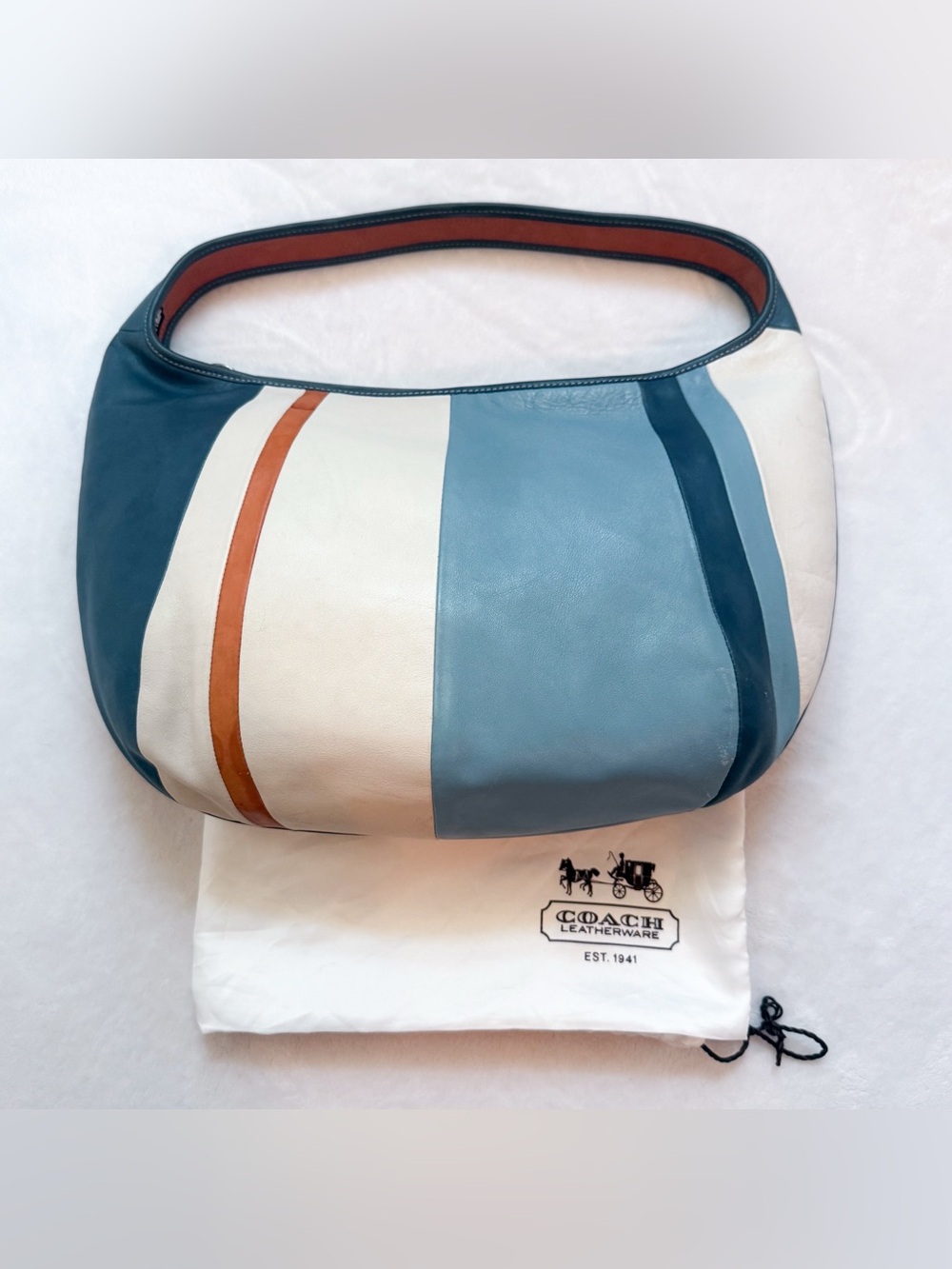 Vintage Coach Rare Ergo Y2K Blue Striped Leather Large Hobo Bag 9298 *Flaws* GUC